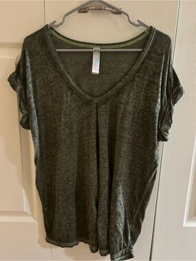 Free People Beach Women’s Olive V-Neck Short Sleeve Tee with Rolled Sleeves
